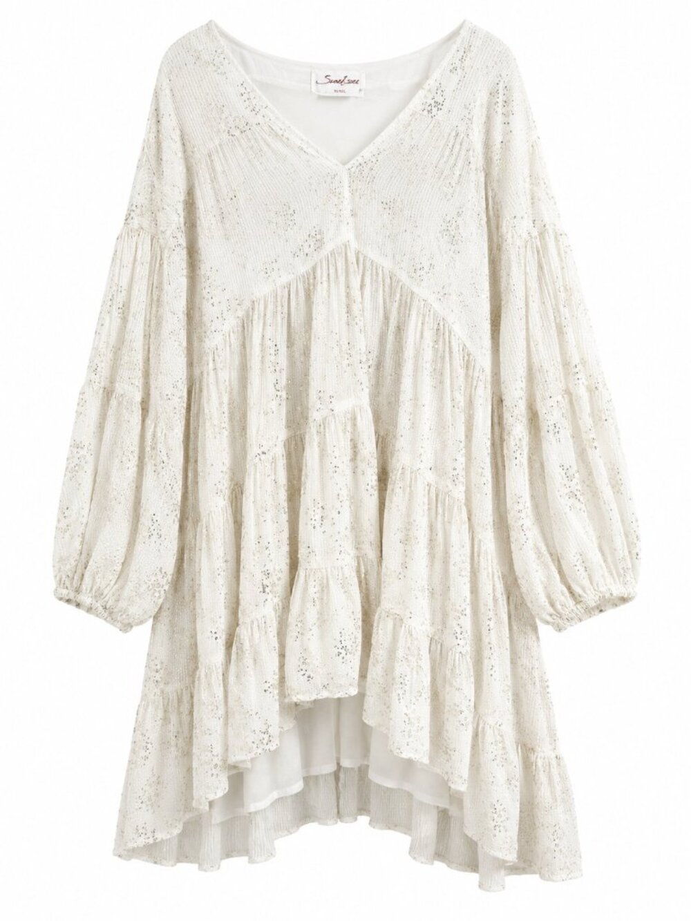 Sundress Colombe Moorea Sequin-Embellished White Tiered Dress XL/XXL Viscose